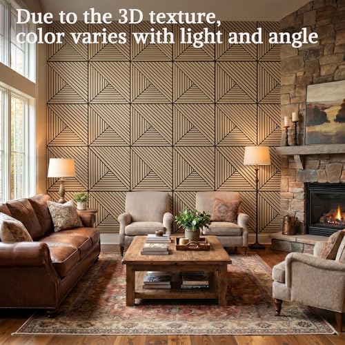 Acoustic Wall Panels, 8 Piece 23.62"X 23.62" PVC Peel and Stick Wall Panels - color: Oak-Elysian Step Vortex, size: 94 X 48 Inches