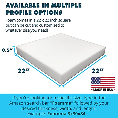 Foamma 0.5" x 22" x 22" High Density Upholstery Foam Padding, Thick-Custom Pillow, Chair, and Couch Cushion Replacement Foam, Craft Foam Upholstery Supplies, Foam Pad for Cushions and Seat Repair - color: High Density, size: 0.5" x 22" x 22", style: 1 Pac
