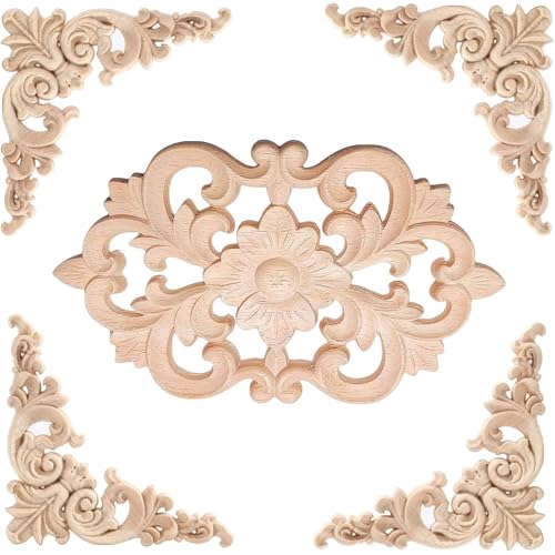5Pcs Wood Appliques Onlays Classic Decorative Furniture Appliques Set B - color: Set B