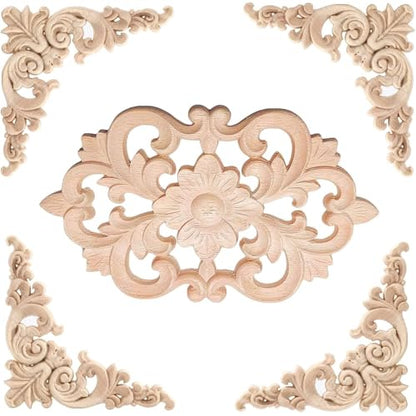 5Pcs Wood Appliques Onlays Classic Decorative Furniture Appliques Set B - color: Set B