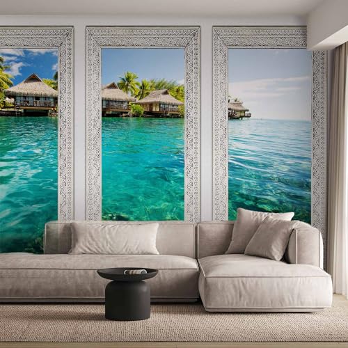 artgeist - Peel and Stick Wall Mural, Living Room Tropical Island 96x69 in - color: #10, size: 69"x96"