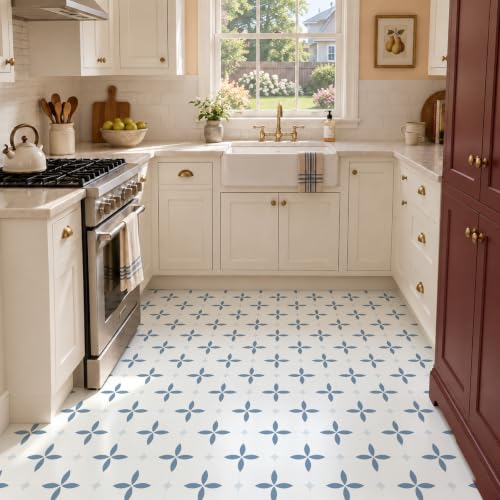 MORCART 20Pcs Peel and Stick Floor Tile 7.87" x 7.87" Blue - color: Blue+White