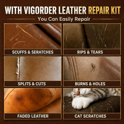 Vigorder Leather Repair Kit for Furniture, Vinyl Repair Kit - Easy DIY Solution to Fix Scratches, Tears, Holes, and Peeling