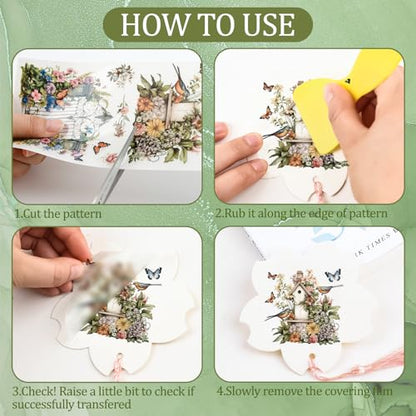 WANDIC 10 Sheets 30 Pcs Rub On Transfers for Crafts, Vintage Flower Rub on Transfers Butterfly Waterproof Furniture Stickers for Wood Glass Plastic Leather Window Easter Cards DIY Craft, 11.8 * 3.9in