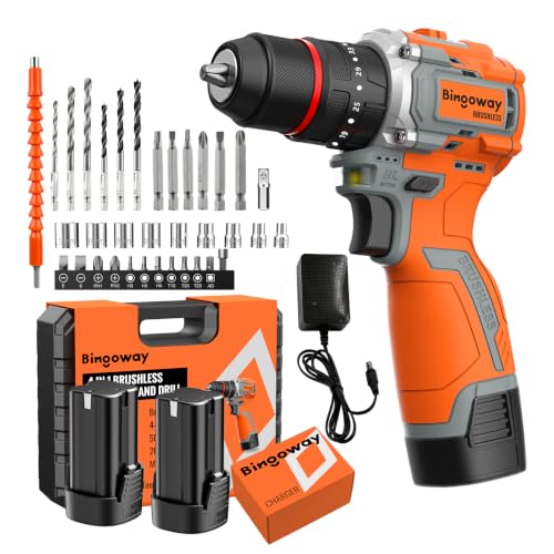 Brushless Cordless Drill Set, 16.8V 4-in-1 Electric Drill Driver with Impact Function, 50 N.m Power Drill Kit with 36 Accessories, 2 Batteries, Metal Chuck, 35 Torque Settings & Toolbox