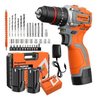 Brushless Cordless Drill Set, 16.8V 4-in-1 Electric Drill Driver with Impact Function, 50 N.m Power Drill Kit with 36 Accessories, 2 Batteries, Metal Chuck, 35 Torque Settings & Toolbox