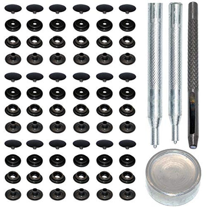 72pcs 15MM Stainless Steel Fastener Snap Press Stud Button for Marine Boat Canvas with Punching Set Tool Kit Gunmetal Black (4 Components, 18pcs for Each) - color: Gunmetal Black