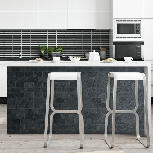 DICOFUN 1 Sheet Black Slate Thick PVC Peel and Stick Backsplash Wall Tiles, 12"x12" Self Adhesive Subway Tile for Kitchen and Bathroom Backsplash - color: Black Slate, size: 1 Sheet, 12"x12"x0.12"