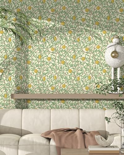 OSECAGE Lemon Peel and Stick Wallpaper Leaf Contact Paper 17.3''×393'' - color: Beige and Green, size: 17.3" x 393"