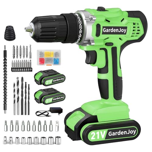 GardenJoy 20v Cordless Drill Set, Power Electric Kit 2 Batteries With Charger 30Nm 2-Speed 3/8" Keyless Chuck 24+1 Torque Drill Driver screwdriver Bits with LED Electric Work Light for DIY - color: Green2