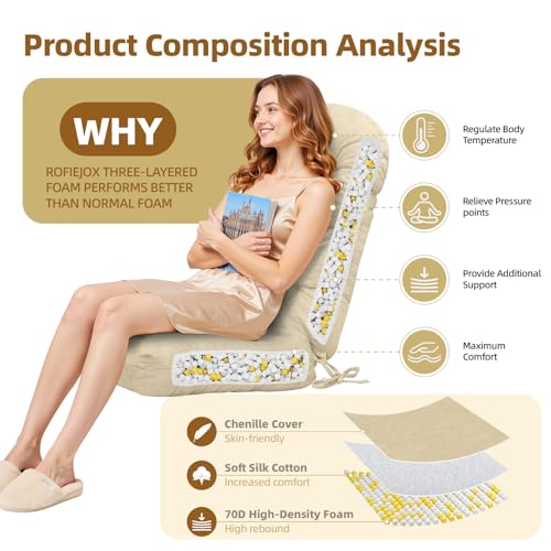 Rocking Chair Cushion - Chenille Fabric, High-Density Sponge, Durable Comfort Non-Slip Bottom Tufted Seat Pads with Ties, Chenille︱Ivory, 44x19x4 inch - color: Ivory