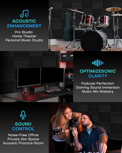 52 Pack Acoustic Foam Panels, 1 X 12 X 12 Inches Sound Proof Foam Panels for Walls, High Density Acoustic Panels Sound Absorbing, Black Grey Noise Cancelling Studio Wedges (NOT Include Adhesive) - size: 52P Grey+Black