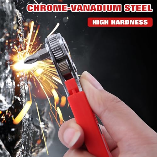 17 PCS Right Angle Ratcheting Screwdriver Set, 90 Degree Offset Screwdriver for Tight Spaces, 36-Tooth Reversible Mini Ratchet Set with 1/4" Phillips/Pozidriv/Slotted/Torx Bits and Sockets