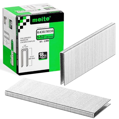 meite 18 Gauge 1/4-Inch Narrow Crown Staples, 1-1/2-Inch Length Heavy Duty Galvanized Upholstery Staples for Electric or Pneumatic Narrow Crown Stapler Guns (8 Boxes) - size: 1-1/2" Length, style: 1 Case (8 Boxes)