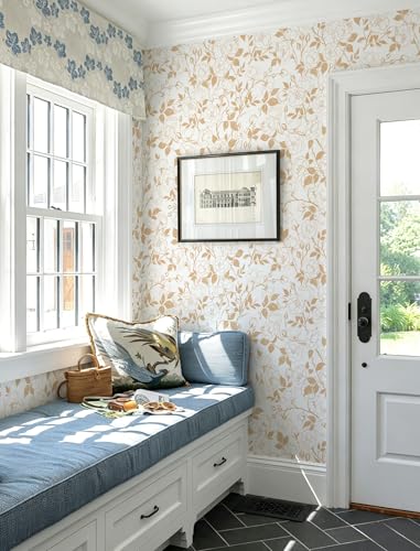 16.9in x118in Rose Floral Peel and Stick Wallpaper Yellow Brown Wallpaper - color: Yellow Rose