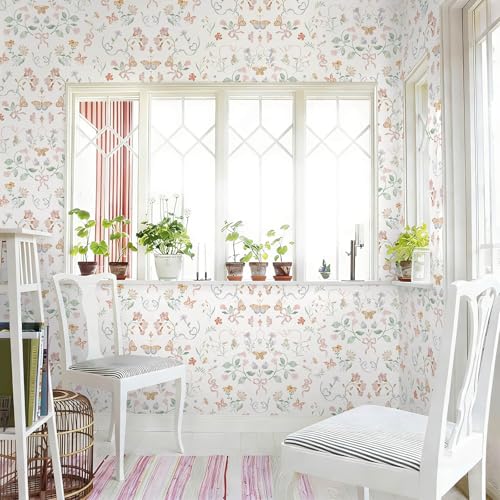 Peel and Stick Wallpaper for Nursery White Cute Bow Leaf Waterproof - color: White, size: 17.3" x 196"