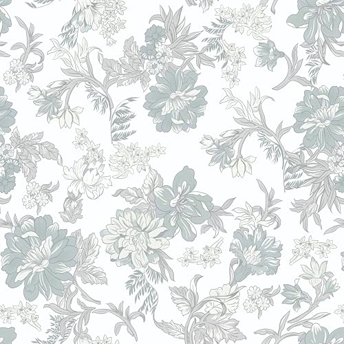 GloryTik Floral Peel and Stick Wallpaper, Removable Blue Floral Contact Paper, Self Adhesive Renter Friendly Wallpaper for Bedroom Living Room Bathroom (17.3" x 78.7") - color: Light Blue, size: 17.3" x 78.7"