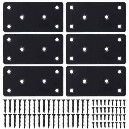Metal Steel Flat Straight Brace Bracket, Black Double-Wide Joining Plate for Wood Furniture Fastening & Fixing with 2 Sets of Screws of Different Lengths (50x100mm, 6 Pack) - style: 1.9"×3.9"/50*100mm