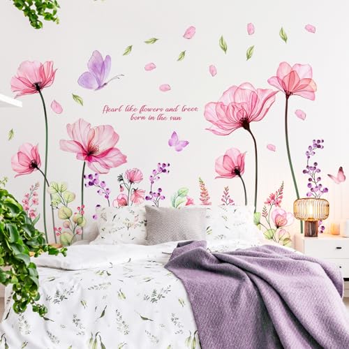 Vancoup 4 Sheets Huge Pink Flower Wall Stickers Self-Adhesive Art Decor - color: Pink Flower