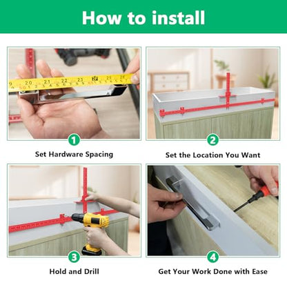 44" & 16" Max Cabinet Hardware Jig Kit, Aluminum Alloy Cabinet Handle Jig - color: Red