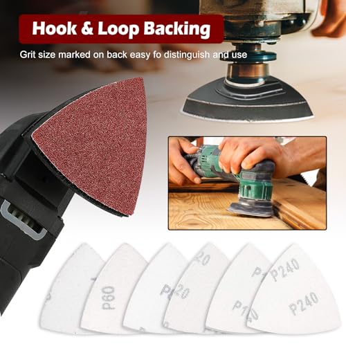 204PCS towbluii Oscillating Multitool Sandpaper, 3-1/8 Inch Triangle Sandpaper for Triangle Sanding Pads, Assorted 40/60/80/120/180/240 Grit 30pcs Each - size: 204 pcs Triangle Sanding Pads 3-1/8 Inch