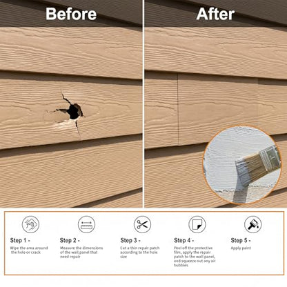 Vinyl Siding Repair Kit 12Pcs Vinyl Siding Patch, 6.3X4.75Inch Self-Adhesive Vinyls Fence Repair Kit PVC Tape Cover Any Cracks Holes Blemishes on Vinyls Sidings Fence Tools Home Skirting