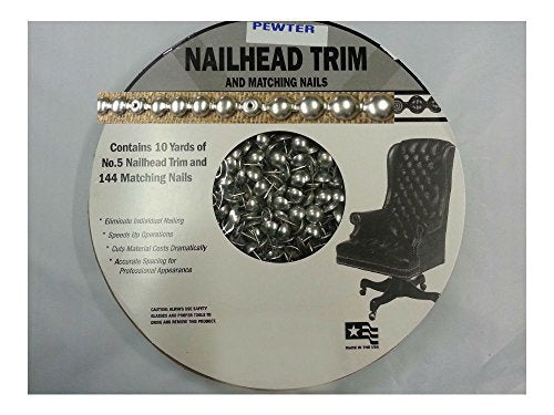 PEWTER 30ft Metal Trim Strip Nailhead Trim +14 Nails Grey Indoor Cloth Upholstery Tackstrip Roll
