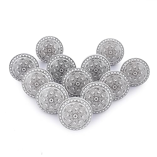 Ajuny Ceramic Knobs Set 12 White Grey Printed Cabinet Drawer Pull Handles