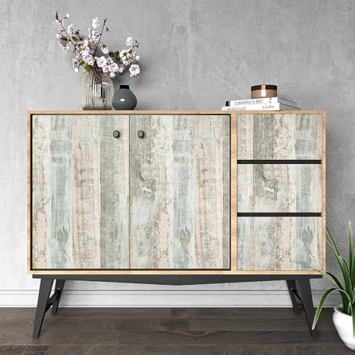 VEELIKE Large Size Light Blue Weathered Wood Plank Wallpaper Peel and Stick Rustic Wood Contact Paper for Countertops Walls Floors 32''x118'' Waterproof Removable Wood Wallpaper Vinyl for Furniture - size: 32" x 118"