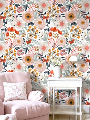 Peel and Stick Wallpaper Floral Wallpaper for Bathroom - color: Retro White