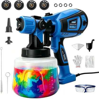 Paint Sprayer, 1400ml&850W Spray Paint Gun with 4 Nozzles & 3 Patterns - color: Blue