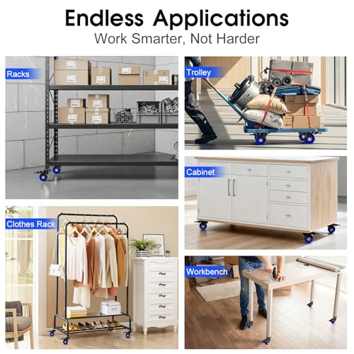 Caster Wheels, Threaded Stem Casters Set of 4 Heavy Duty,1/2"-16 x 1(Stem Diameter 1/2", Length 1"), Dual Locking Caster, Industrial Castor Wheels for Furniture,Carts - color: Black-Blue