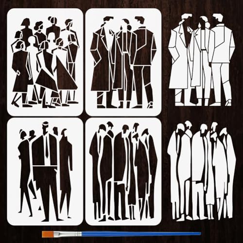 FINGERINSPIRE 4PCS Human Wave Painting Stencils 8.3x11.7 inch with a Brush Modern People Stencils Male & Female Figure Drawing Templates for Fashion Design Art Drawing Wall Painting Craft Projects - style: Human Wave