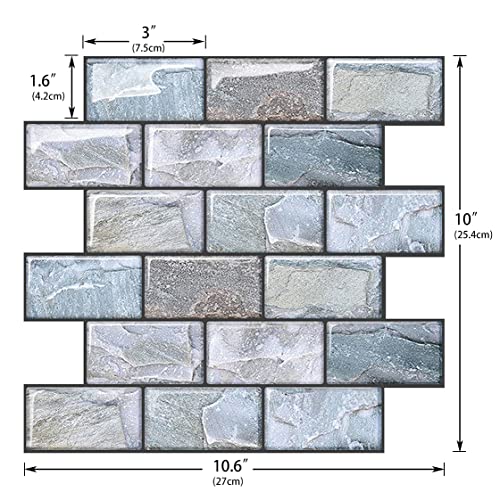 Peel and Stick Backsplash for Kitchen, Peel and Stick Tile Kitchen, Back Splash Tile for Bathroom, 3D Brick Wall Tiles Subway Tiles, 10 Sheets 10" x10.6 ﻿ - color: Blue