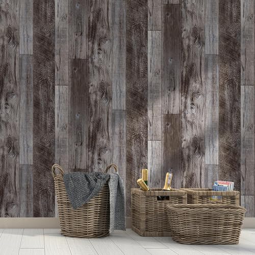 Yun-aeon Natural Wood-Gray Contact Paper Peel and Stick Wallpaper - color: Natural Wood-Gray, size: 34.6" x 480"