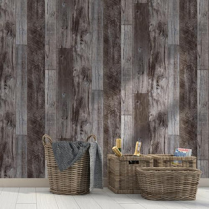 Yun-aeon Natural Wood-Gray Contact Paper Peel and Stick Wallpaper - color: Natural Wood-Gray, size: 34.6" x 480"