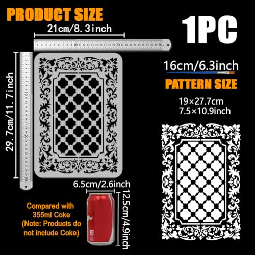 FINGERINSPIRE Islamic Baroque Brocade Patterns Stencil With a Brush 8.3x11.7inch Islamic Border Painting Stencil Baroque Brocade Template Floral Theme Template for Painting on Wood Wall DIY Home Decor - style: Islamic Baroque Brocade