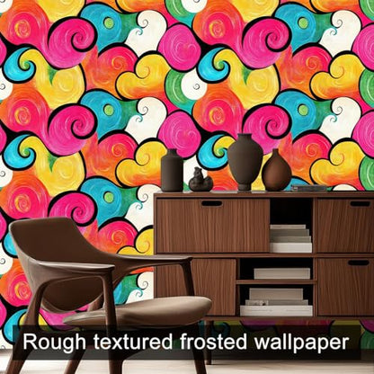 HOMETITUTE Color Swirl Peel and Stick Wallpaper 118.1x17.7 Inch Vinyl - color: Color Swirl Abstract