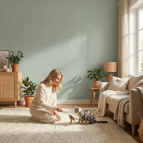 WADILE Grasscloth Peel and Stick Wallpaper 15.7in x 787.4in, Textured Contact Paper for Cabinets, Faux Linen Wall Paper Pull and Stick, Fabric Vinyl Wallpaper Self Adhesive Light Green - color: Light Green, size: 15.7" x 787.4"