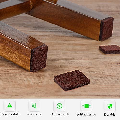 Square Felt Pads for Chair Legs, Square Felt Furniture Pads 1 inch 96 Pieces Pack Brown, Furniture Pads for Hardwood Floor 5mm Thick - size: 96pcs Square