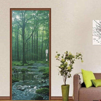 Green River Jungle Froest Tree Moss Landscape Nature Door Stickers Decals Peel and Stick Removable Vinyl Waterproof Self Adhesive Wall Covers Poster for Home Office Decoration 30.3" W x 78.7" H