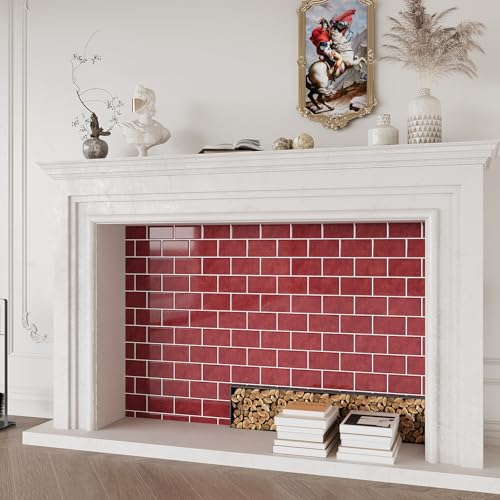 VEELIKE 12 Sheet Retro Red Peel and Stick Backsplash for Kitchen Subway Tile Backsplash Peel and Stick for Kitchen Wall Bathroom Waterproof Removable Red Ceramic Tile Sticker for Backsplash 12''x12'' - size: Box of 12 Tiles