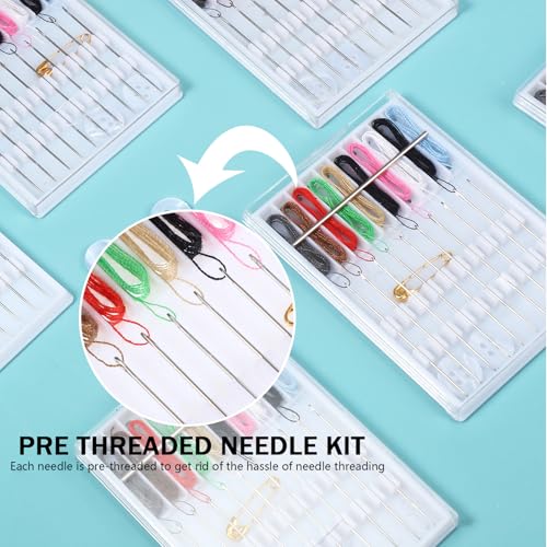 MTLEE 14 Boxes 140 Pieces Quick Fix Sewing Kit, Easy Pre Threaded Needle - color: Stylish Color