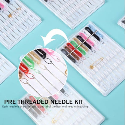 MTLEE 14 Boxes 140 Pieces Quick Fix Sewing Kit, Easy Pre Threaded Needle - color: Stylish Color