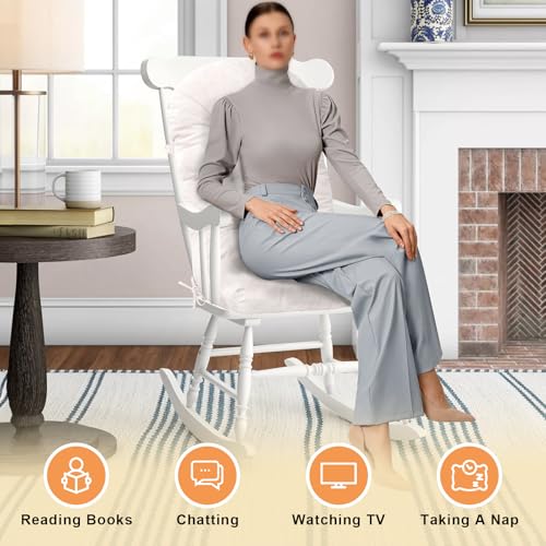 Rocking Chair Cushion, High Back, 44 x 19 x 4 Inch, Room White - color: Room White