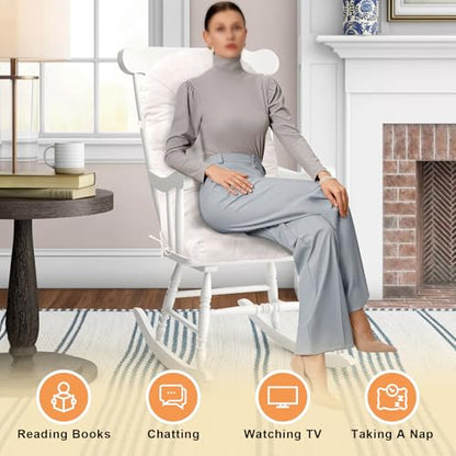 Rocking Chair Cushion, High Back, 44 x 19 x 4 Inch, Room White - color: Room White