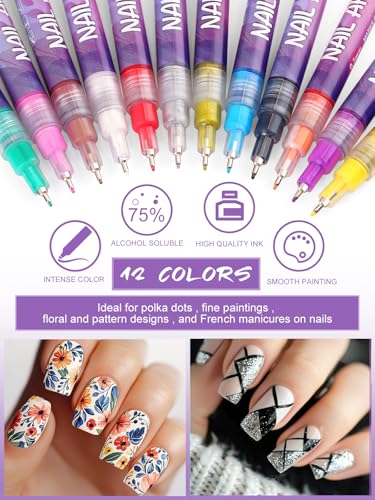 12 Color Nail Art Markers Kalolary Nail Art Pens Quick Dry Nail Polish Pen - color: H