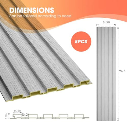 OUZUGIE WPC Acoustic Slat Wall Paneling, 8-Pack 96 x 6 Inches - color: Gray, size: (Low)96“ x 6"