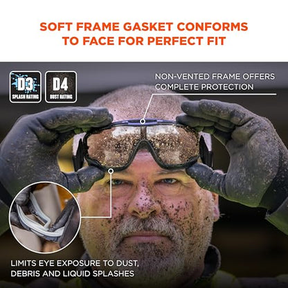 Ergodyne Skullerz Arkyn Protective Dust Safety Goggle, Non-Vented, Anti Fog, Scratch Resistant, Adjustable Fabric Strap - color: Clear Lens, style: Work Utility