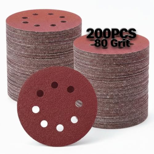 Maitys 200 Pcs 5 Inch Sanding Discs 80 Grit Sandpaper for Orbital Sander - color: 80 Grit